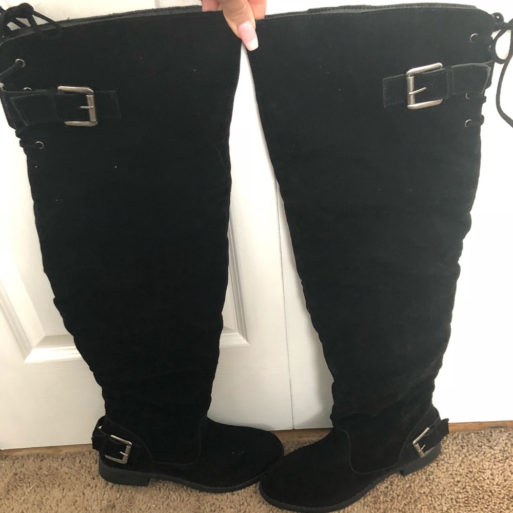 Black Fux suede over the knee boots.